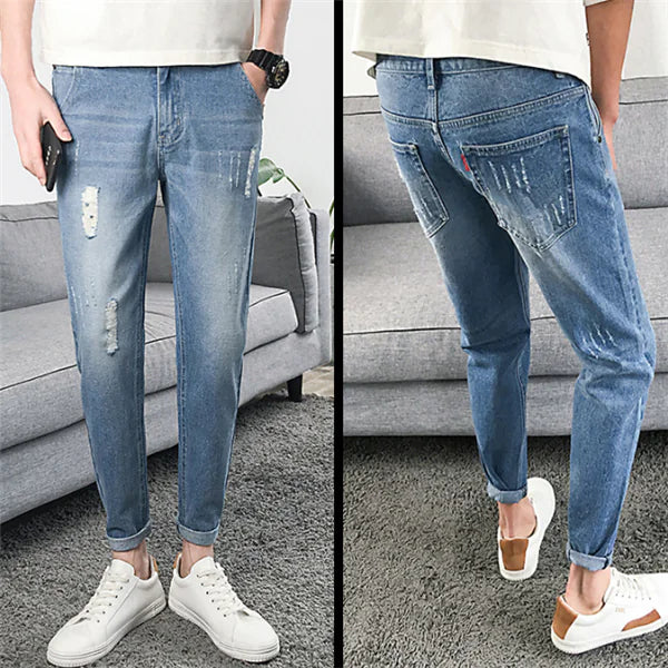 Ripped Slim Fit Cropped Jeans for Men