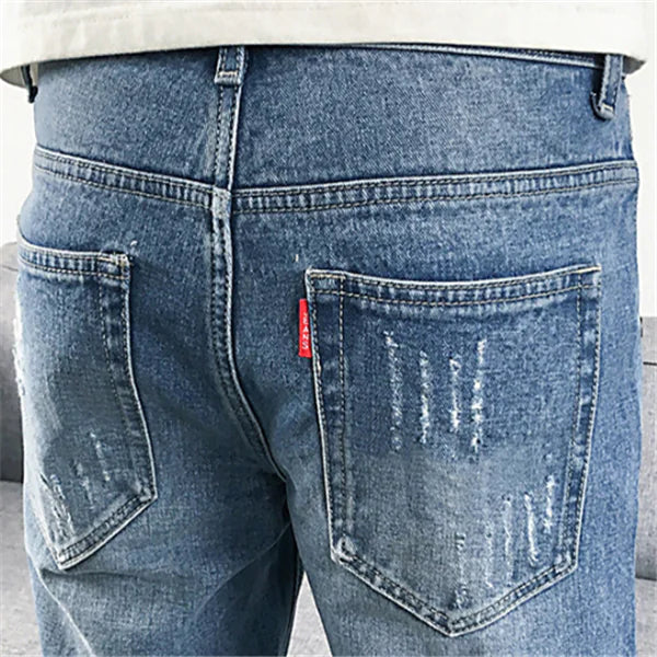 Ripped Slim Fit Cropped Jeans for Men