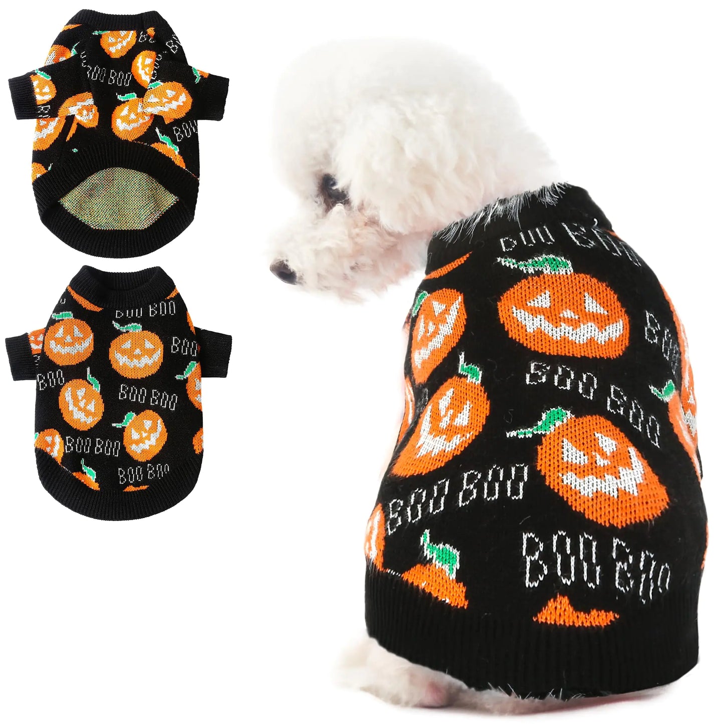 NACOCO Dog Halloween Pumpkin Sweater - Pet Clothes Cat Knitwear Apparel - Holiday Party Halloween Warm Puppy Outfit(L)