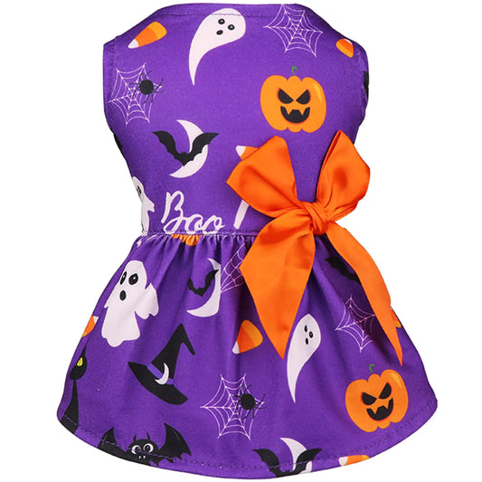 Dog Halloween Costumes Girl Dog Halloween Dress Stretchy Funny Dog Costumes Puppy Clothes with Bowtie Dog Outfit for Small Dogs Cats Puppy(S)