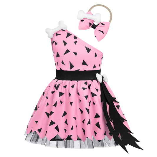 Toddler Kids Toddler Halloween Costume Historical Stone Age Cave Man Outfit Baby Girls Halloween Fancy Dress Up Birthday Christmas Cavegirl Theme Party Cosplay Dress Photo Clothes Pink 18-24 Months